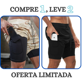 Shorts Masculino 2 em 1 com camada de compressão para corrida Compre 1 leve 2