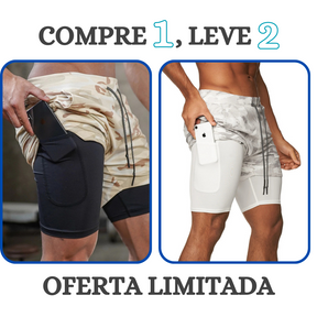 Shorts Masculino 2 em 1 com camada de compressão para corrida Compre 1 leve 2