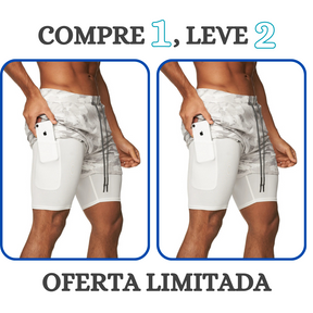 Shorts Masculino 2 em 1 com camada de compressão para corrida Compre 1 leve 2