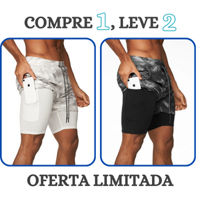 Shorts Masculino 2 em 1 com camada de compressão para corrida Compre 1 leve 2