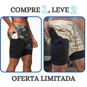 Shorts Masculino 2 em 1 com camada de compressão para corrida Compre 1 leve 2