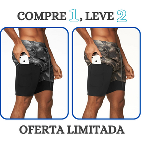 Shorts Masculino 2 em 1 com camada de compressão para corrida Compre 1 leve 2