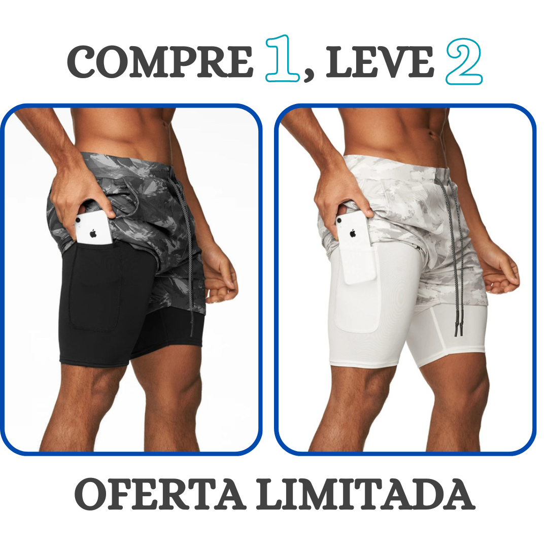 Shorts Masculino 2 em 1 com camada de compressão para corrida Compre 1 leve 2