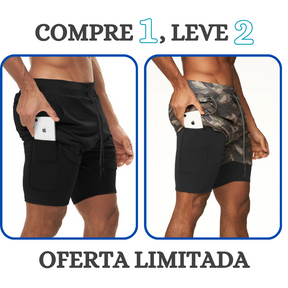 Shorts Masculino 2 em 1 com camada de compressão para corrida Compre 1 leve 2