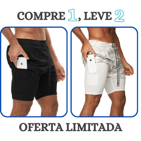 Shorts Masculino 2 em 1 com camada de compressão para corrida Compre 1 leve 2