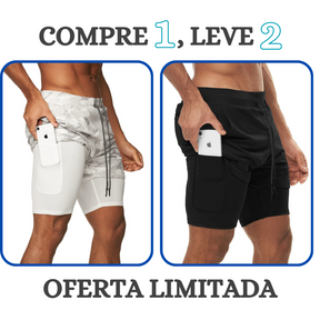 Shorts Masculino 2 em 1 com camada de compressão para corrida Compre 1 leve 2