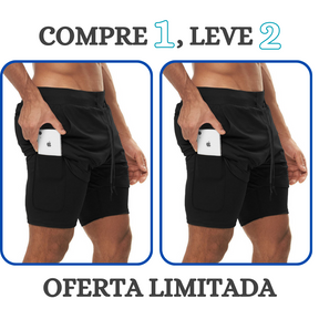 Shorts Masculino 2 em 1 com camada de compressão para corrida Compre 1 leve 2