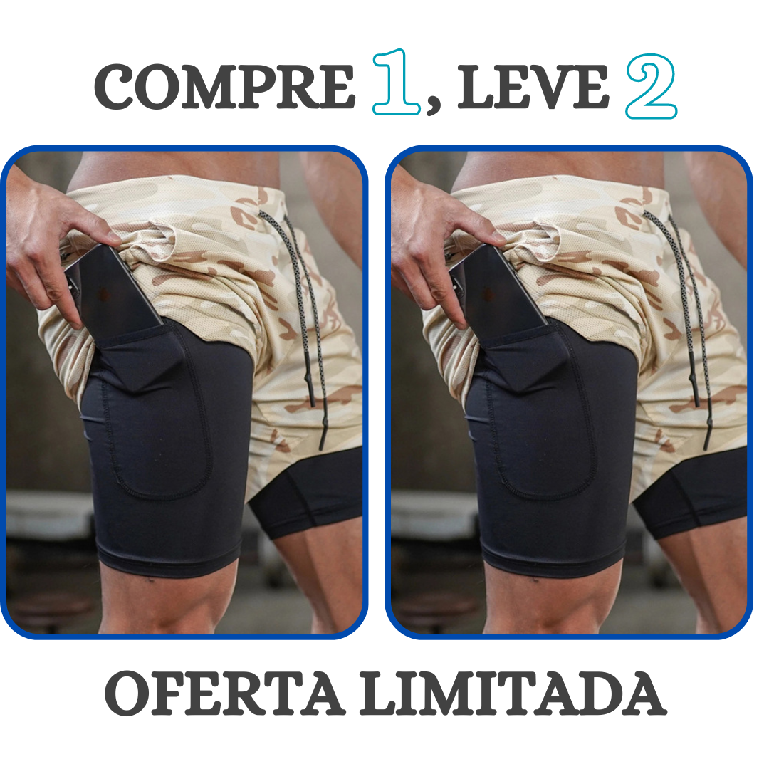 Shorts Masculino 2 em 1 com camada de compressão para corrida Compre 1 leve 2