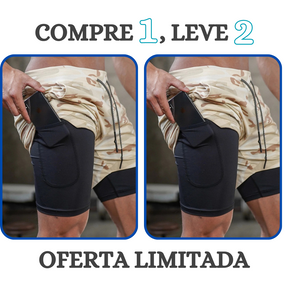 Shorts Masculino 2 em 1 com camada de compressão para corrida Compre 1 leve 2