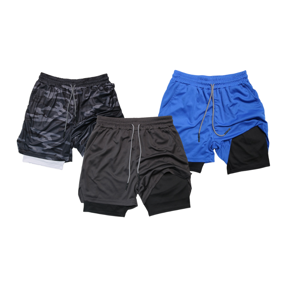 - Kit Shorts Masculino 2 em 1 de Compressão Dry Fit  para Corrida Fit nax compre 2 leve 3