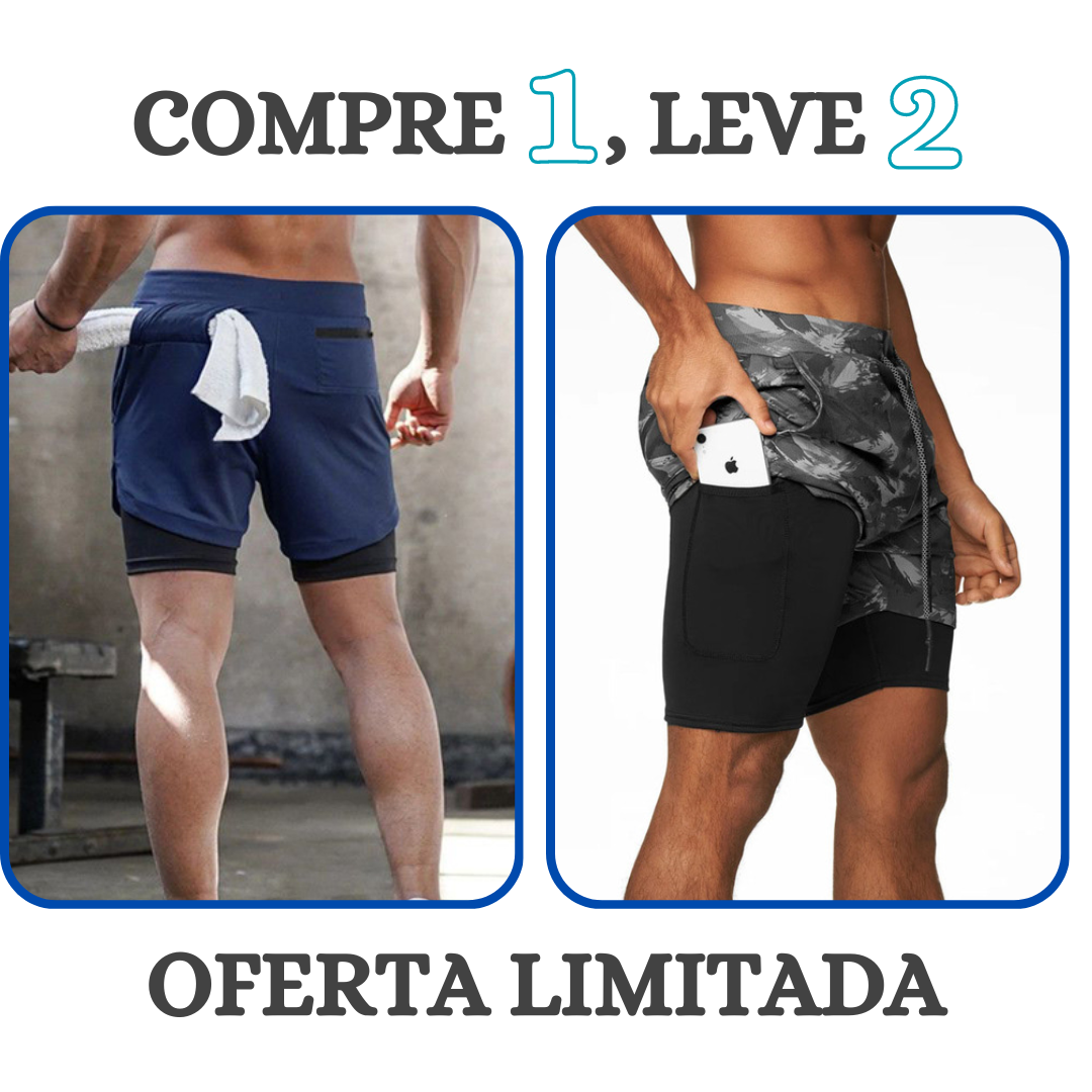 Shorts Masculino 2 em 1 com camada de compressão para corrida Compre 1 leve 2