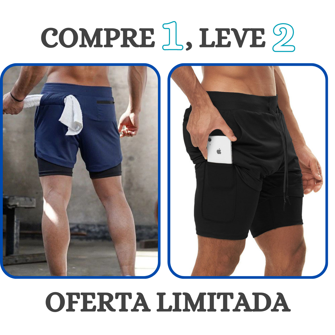 Shorts Masculino 2 em 1 com camada de compressão para corrida Compre 1 leve 2