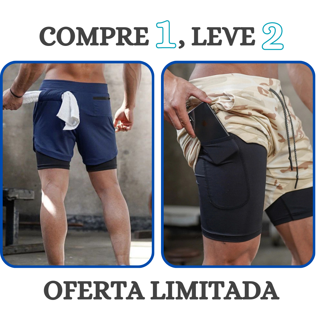 Shorts Masculino 2 em 1 com camada de compressão para corrida Compre 1 leve 2