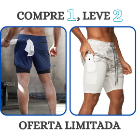 Shorts Masculino 2 em 1 com camada de compressão para corrida Compre 1 leve 2