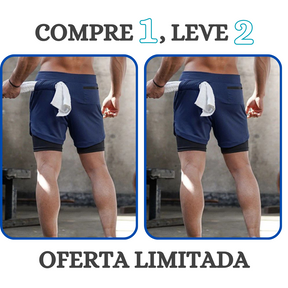 Shorts Masculino 2 em 1 com camada de compressão para corrida Compre 1 leve 2