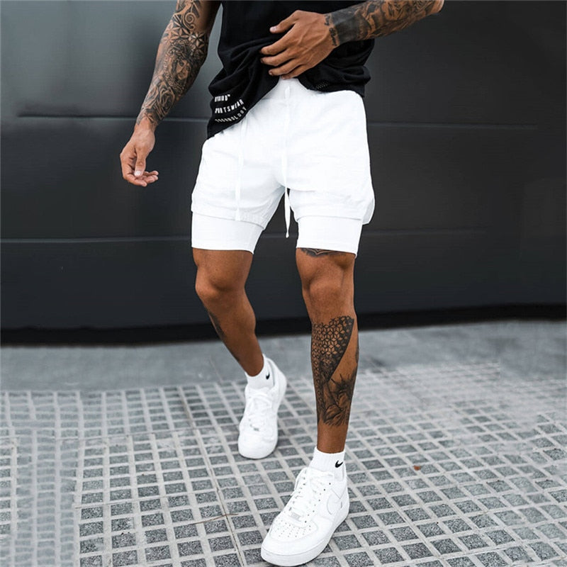 Shorts Masculino Fitness 2 em 1 com camada de compressão para academia Fit Nax